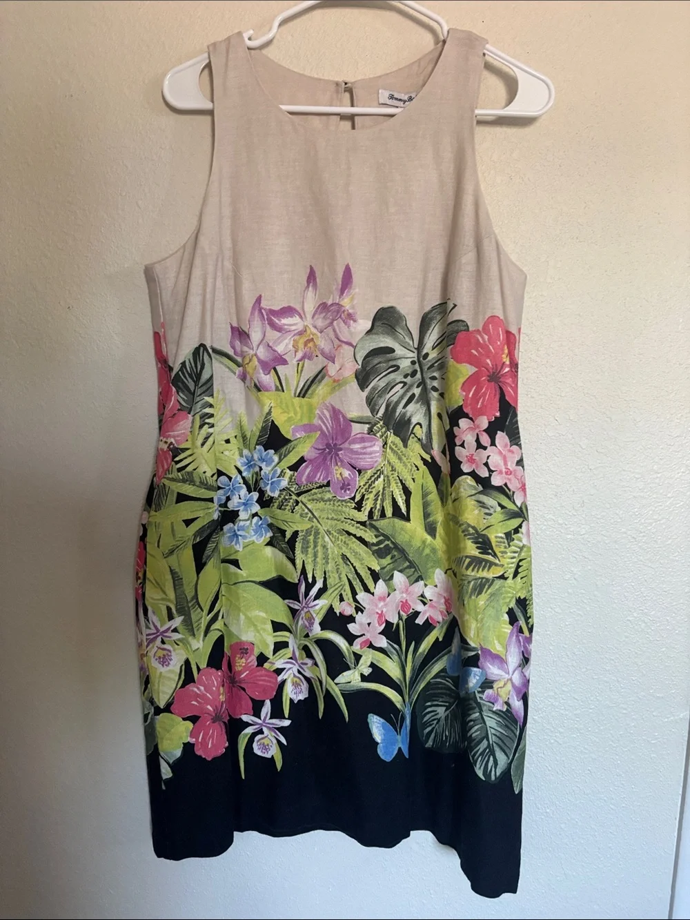 Tommy Bahama Beige and Black Tropical Floral Midi Dress
